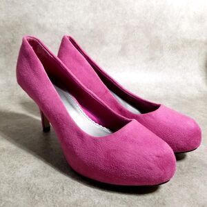 Cato Womens 2682 Size 8 Pink Fabric Slip On Heel Pumps